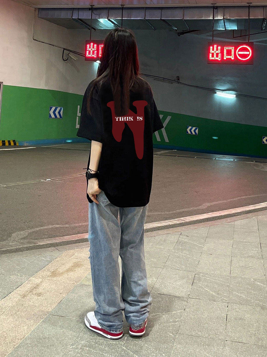 純棉美式潮牌短袖t恤女寬鬆hiphop設計感半袖夏季寬鬆大碼上衣ins