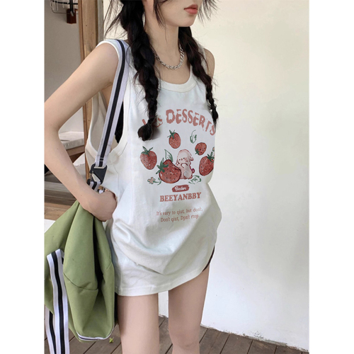 Official photo 210g back bag spring and summer loose cotton printed sleeveless vest for women