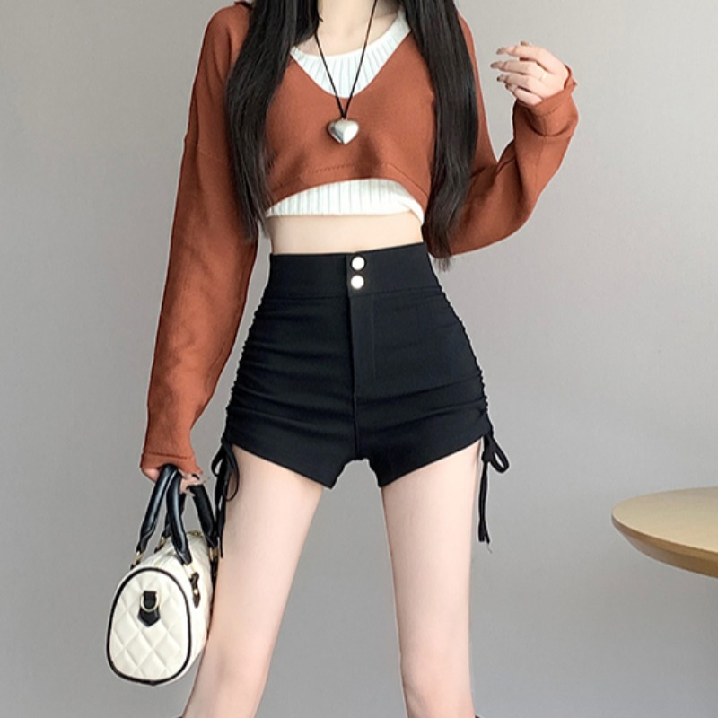 綁帶抽繩短褲女夏季高腰顯瘦包臀美式休閒女團辣妹超短褲熱褲