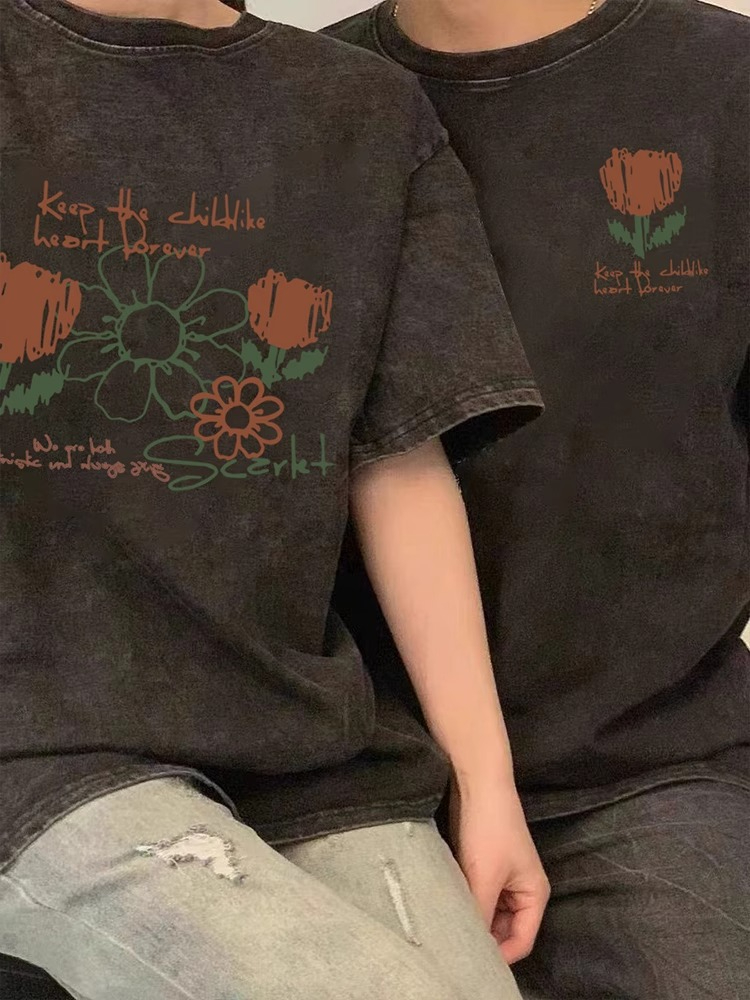 不一樣情侶裝t恤男短袖女水洗工藝做舊重磅美式復古ins潮夏季早春