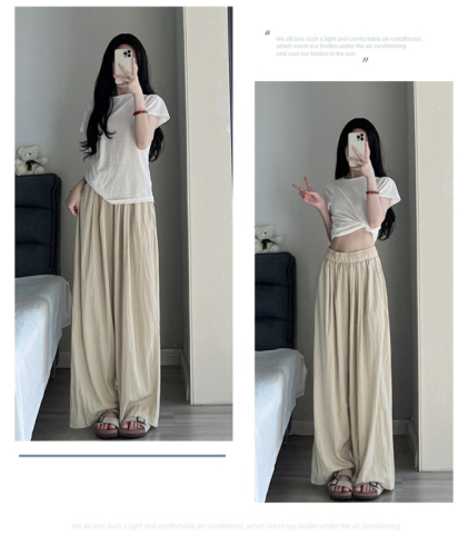 Apricot ice silk wide-leg pants for women in summer thin high-waisted casual Japanese style lazy style straight cotton and linen Yamamoto pants