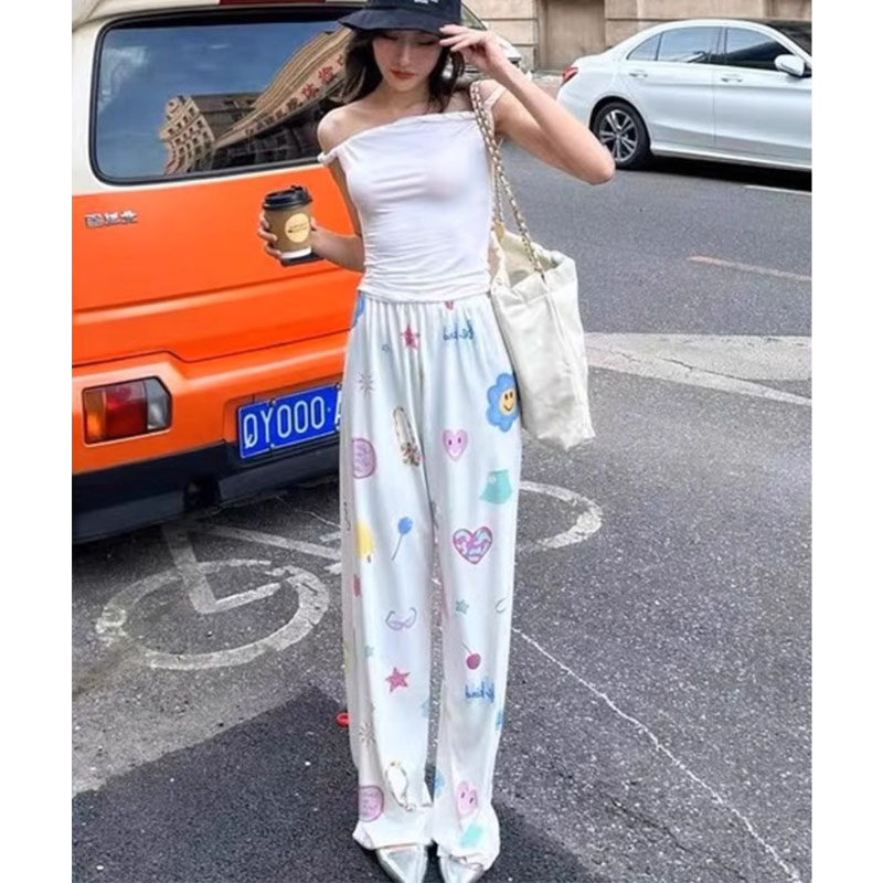 有口袋 休閒闊腿褲女夏季新款百搭高腰垂感慵懶拖地褲子