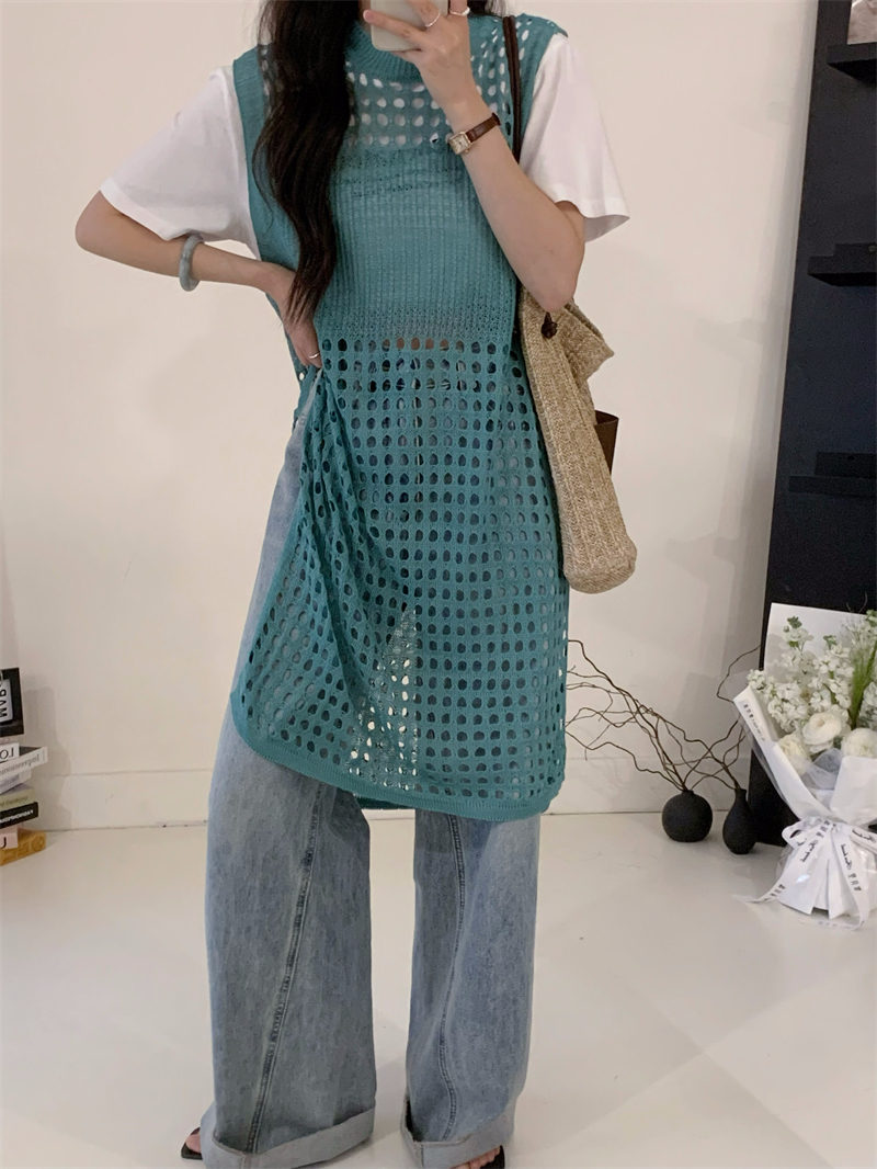 Actual shot, retro niche, stacked hollow knitted mesh dress, fashionable western vest dress blouse