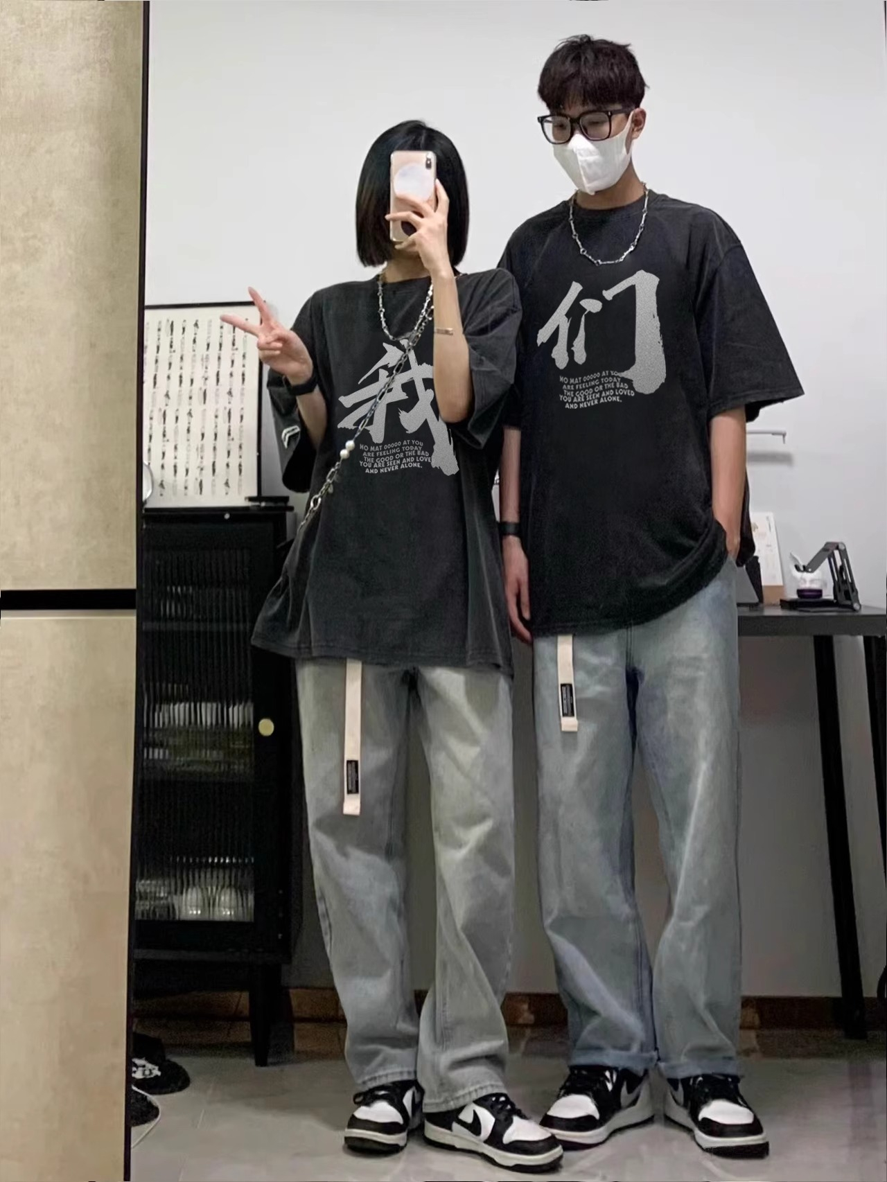 美式復古不一樣情侶裝t恤男短袖女水洗工藝做舊重磅ins潮夏季早春