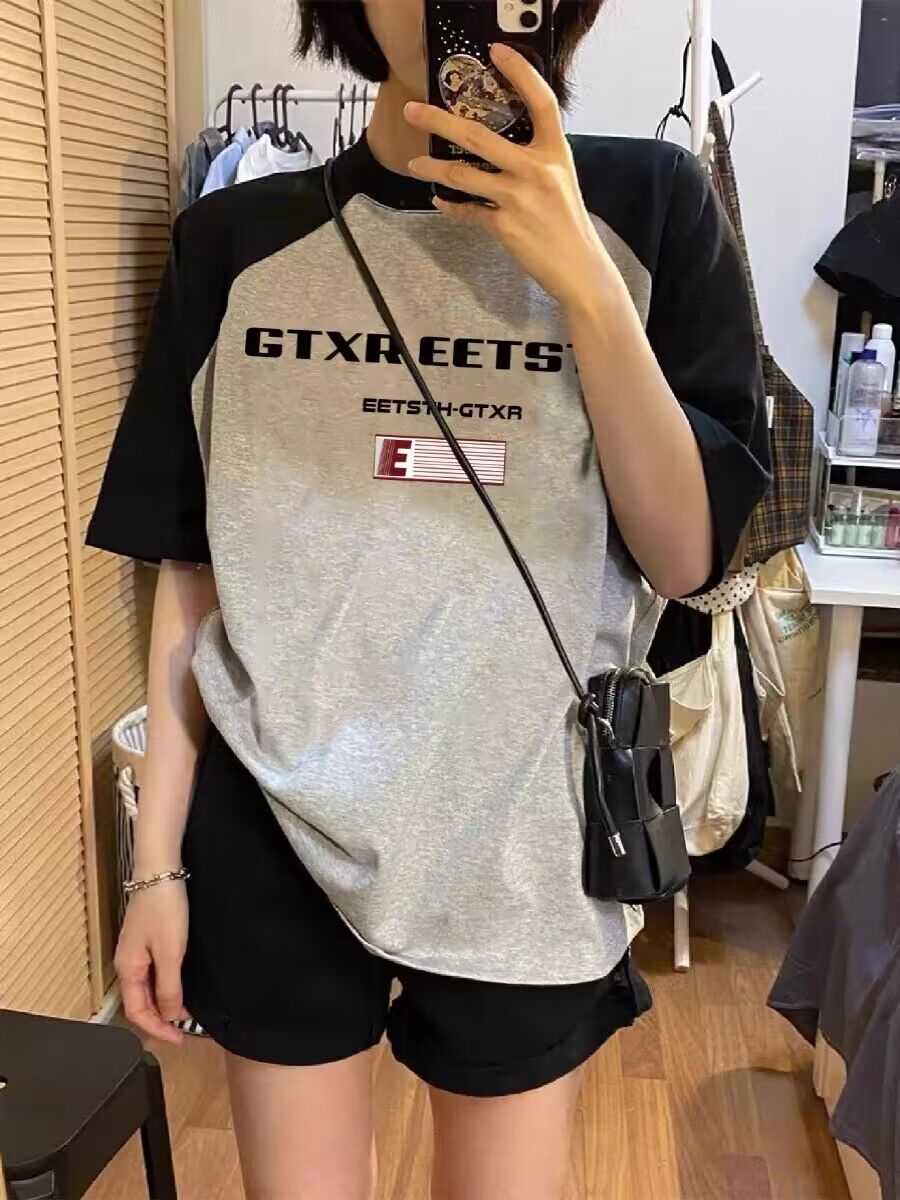 純棉精梳緊密210克100%棉直播品質前印花寬鬆短袖t恤女