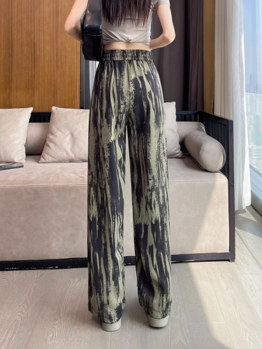 Ice silk tie-dye wide-leg pants for women in summer, thin, high-waisted, lazy style, straight-leg, loose, slimming, casual floor mopping pants