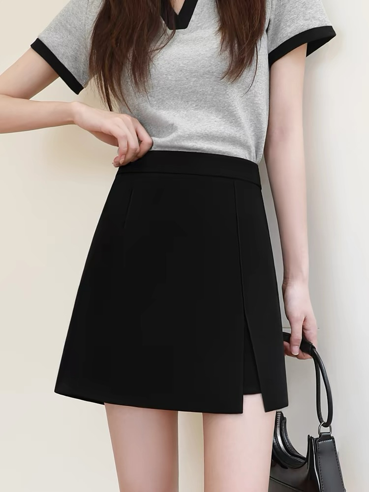 Black short skirt for women spring and autumn 2024 new high-waisted slimming summer trouser skirt hip-covering suit a-line skirt