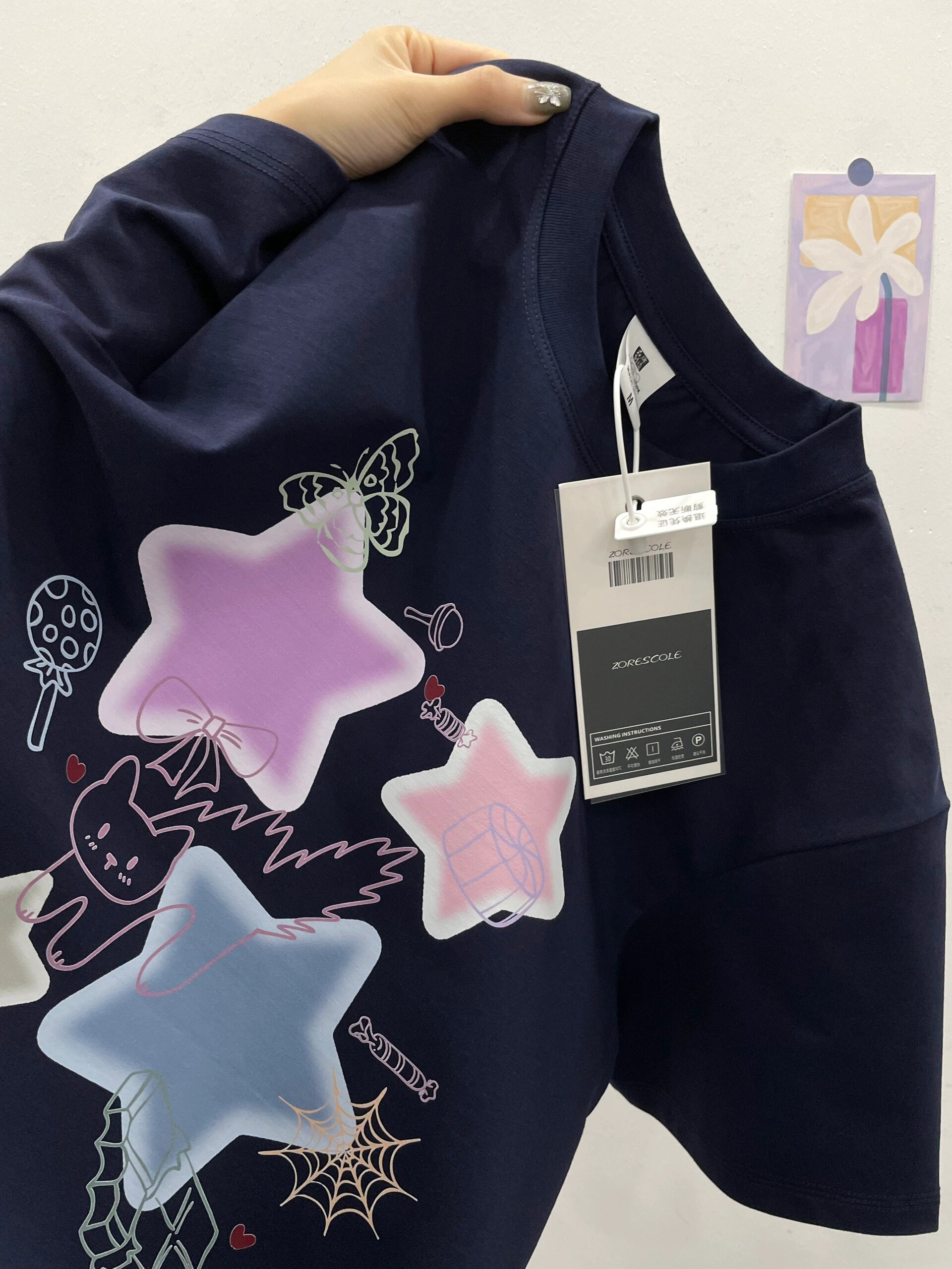 高品質純棉200克精梳緊密100%棉直播同品前印花寬鬆短袖t恤女