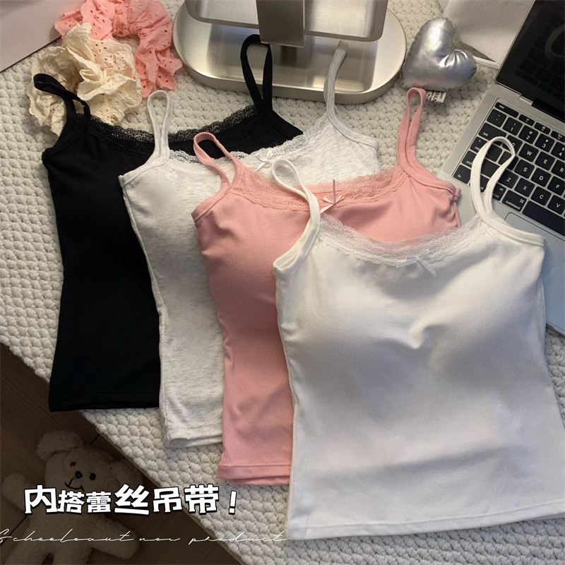 Actual shot of 2024 spring and summer new pure lust bow lace suspender belt with breast pad for inner wear and outer top for women