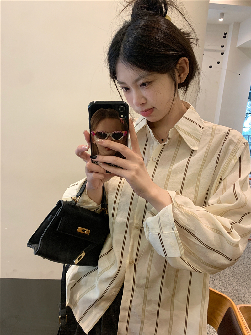 實拍 新款 超韓chic條紋設計感別致寬鬆防曬襯衫