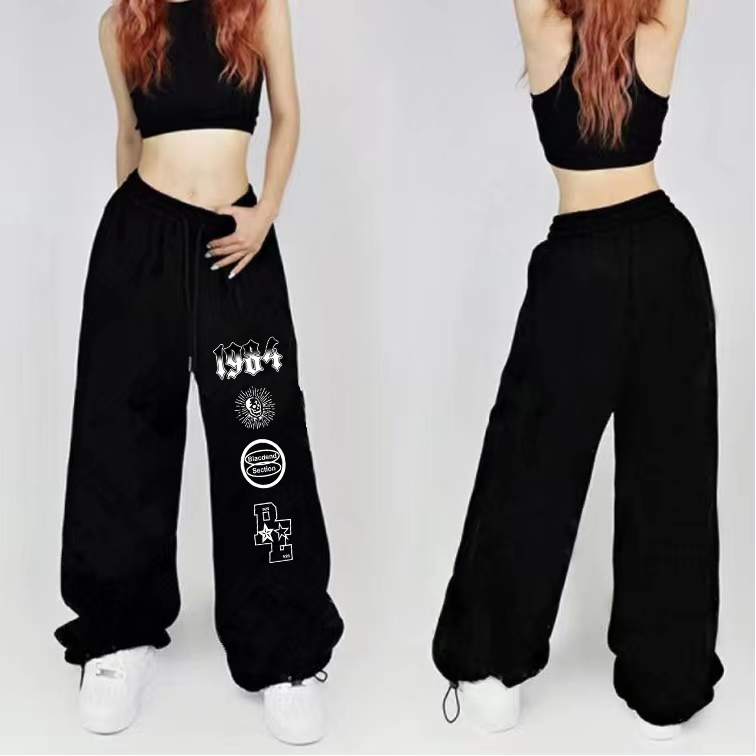 Jazz dance pants, sweat pants, drawstring wide leg pants, loose hip hop pants, women's spring and summer trend