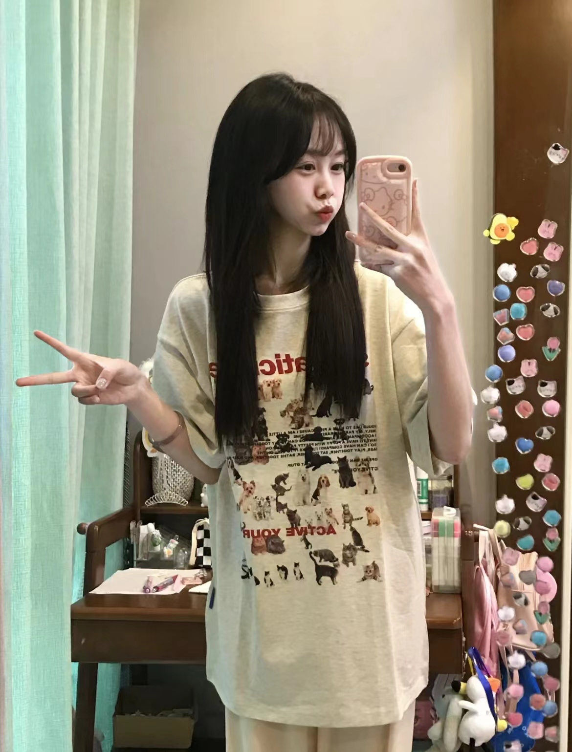 高質量純棉220克精梳緊密手感好直播品質前印花短袖t恤女