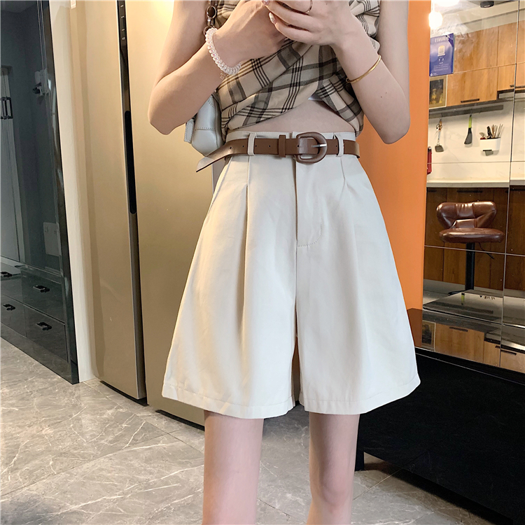 闊腿褲女2024新款夏季休閒褲高腰顯瘦小個子西裝短褲子設計感小眾