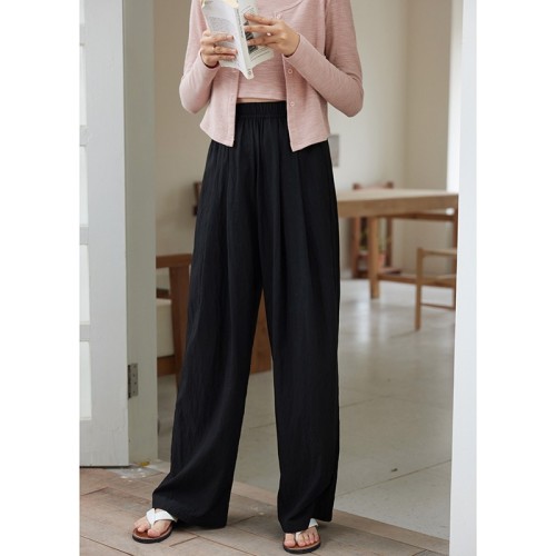 MISAZ feels airy and light!  Summer loose pleated trousers, high waist slimming, elastic waist wide leg trousers