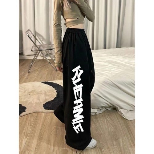 Letter printed drawstring pants women's thin jazz dance pants black jazz dance sweatpants