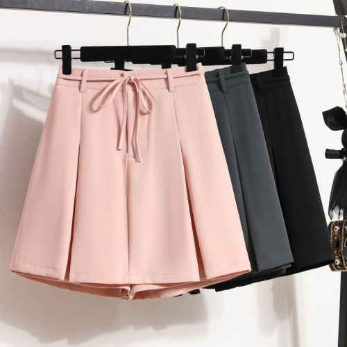 7705 real shot ~ Large size high waist slim versatile suit culottes women summer pleated skirt hip-covering A-line shorts skirt
