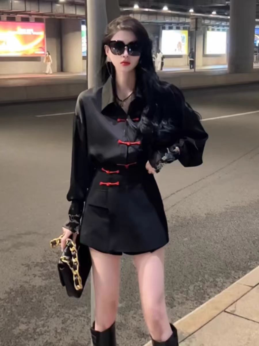 2024春秋新款中國風光澤絲滑垂墜感長袖襯衣女
