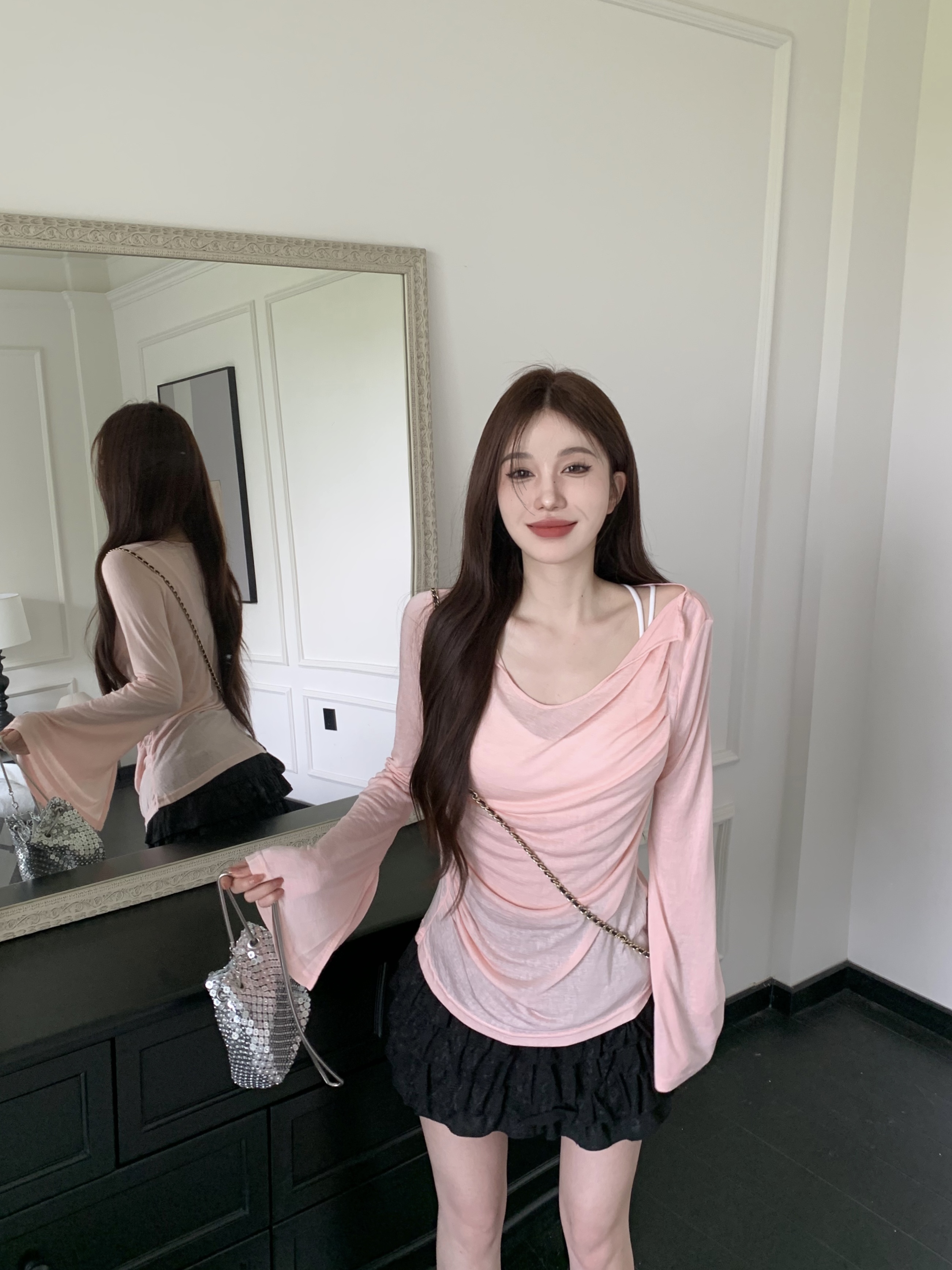 Real shot Bordeaux sun protection shirt soft and skin-friendly long-sleeved T-shirt women's thin summer slim sun protection top