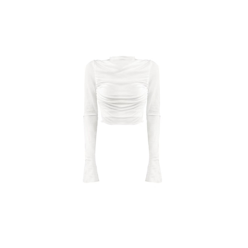 Modal 92 cotton 8 spandex pleated bottoming shirt long-sleeved T-shirt for women 2024 spring new slim short inner top