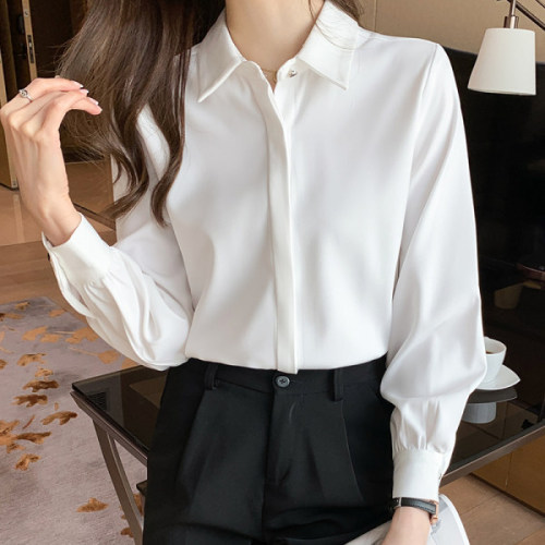 白色衬衫女新款百搭宽松显瘦气质工作服职业衬衣洋气上衣