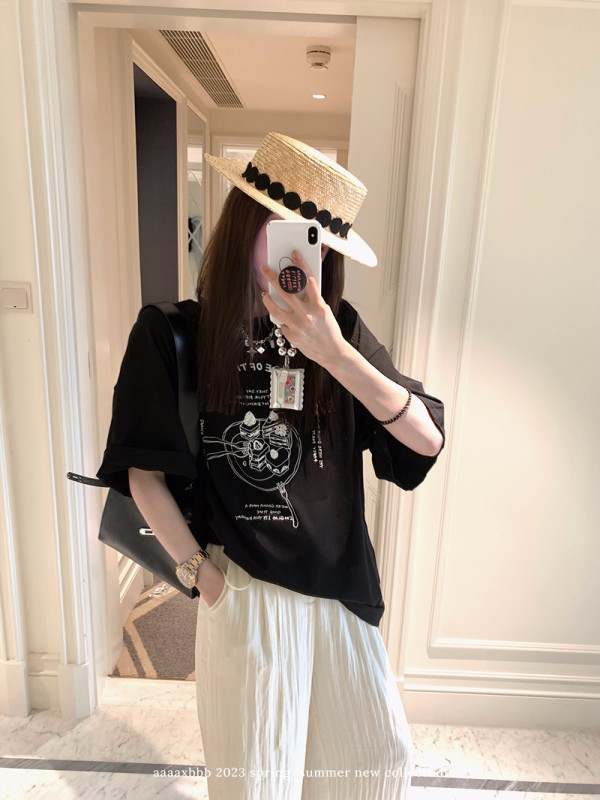 官圖220克/精梳純棉後包領有縫邊S-XXXL夏裝短袖T恤女