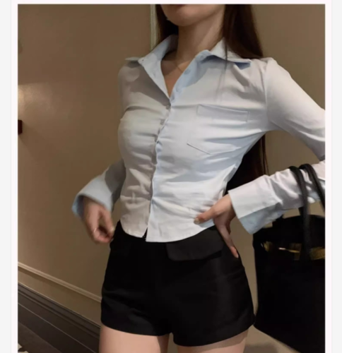 Sexy jk uniform white shirt for women 2024 new spring long-sleeved design niche slim waist top