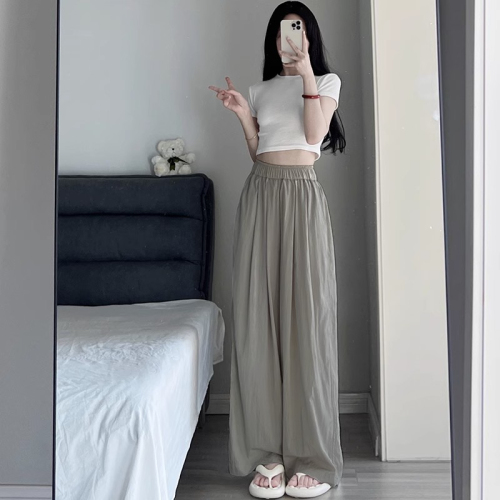 Cotton and linen wide-leg pants for women, summer thin ice silk sunscreen pants, high-waisted pleated textured loose casual Yamamoto pants