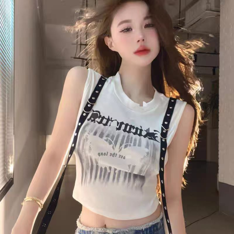 Official picture vest women's new summer style personality niche chain hot girl short slim top sleeveless T-shirt