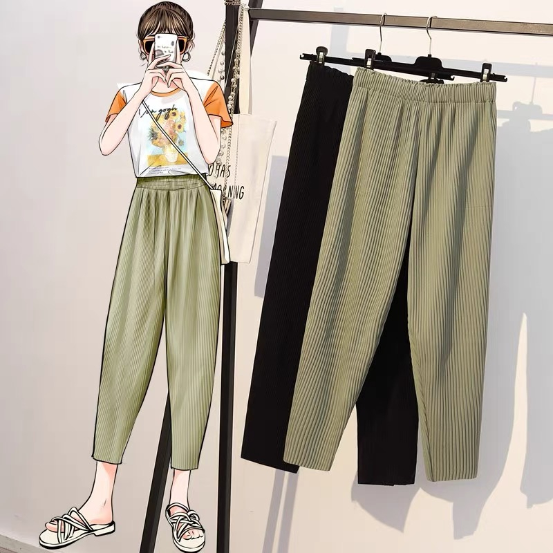 大碼女裝2024春季新款顯瘦九分褲胖妹妹寬鬆梨形身材200斤蘿蔔褲