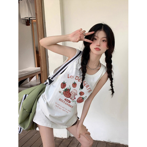 Official photo 210g back bag spring and summer loose cotton printed sleeveless vest for women