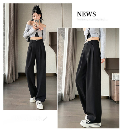 High-waisted narrow suit wide-leg pants for women in spring and autumn slim and high-end vertical sense floor-length straight off-white casual pants