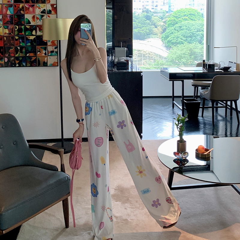 有口袋 休閒闊腿褲女夏季新款百搭高腰垂感慵懶拖地褲子