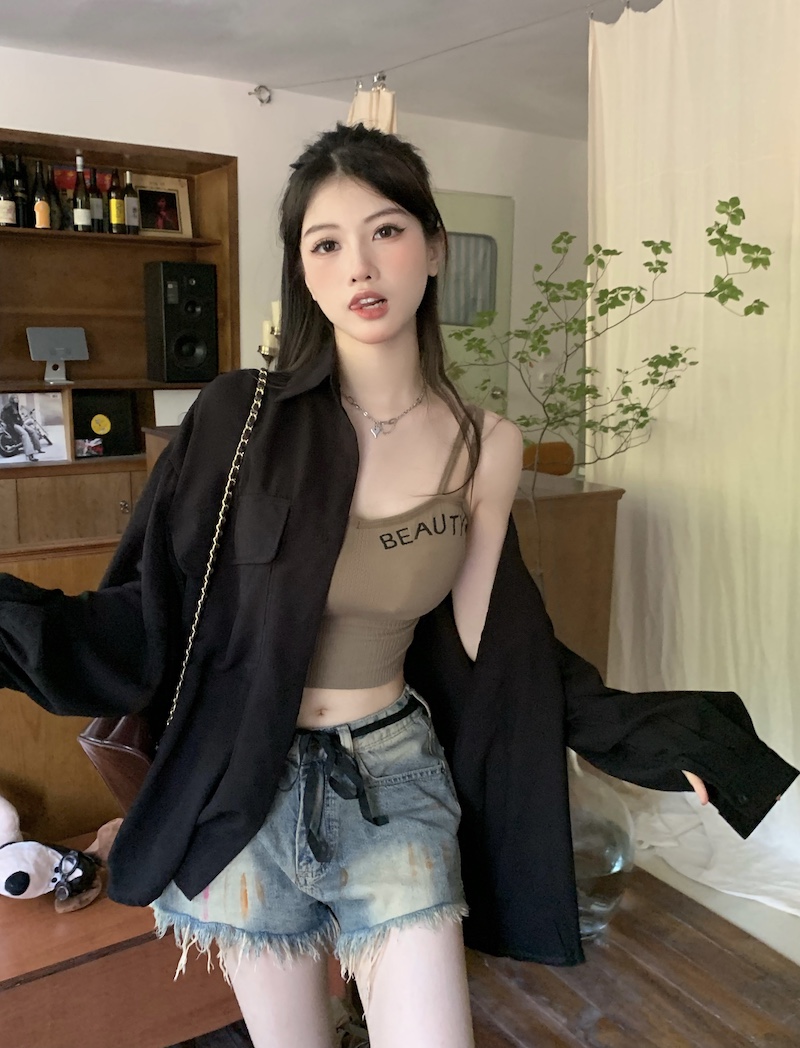Real shot of loose overalls, missing black shirt + camisole