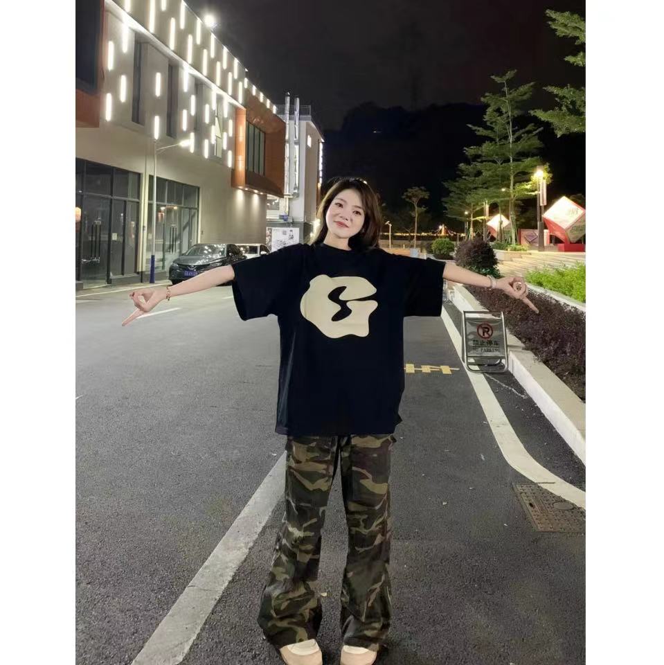 高質量純棉220克精梳緊密手感好直播品質前印花短袖t恤女