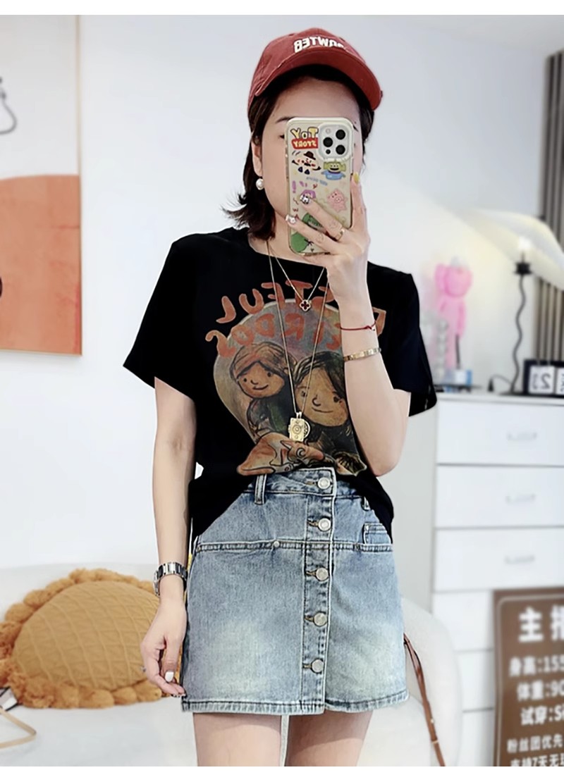 短款美式復古印花短袖T恤女夏季新款寬鬆休閒獨特百搭上衣