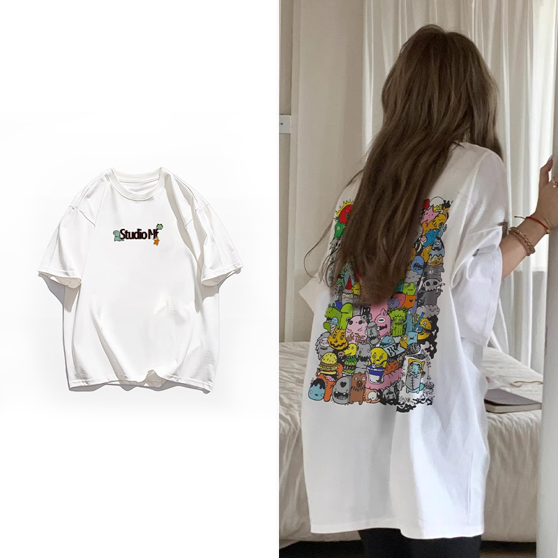 230g rear bag spring and summer new style pure cotton short-sleeved T-shirt trend