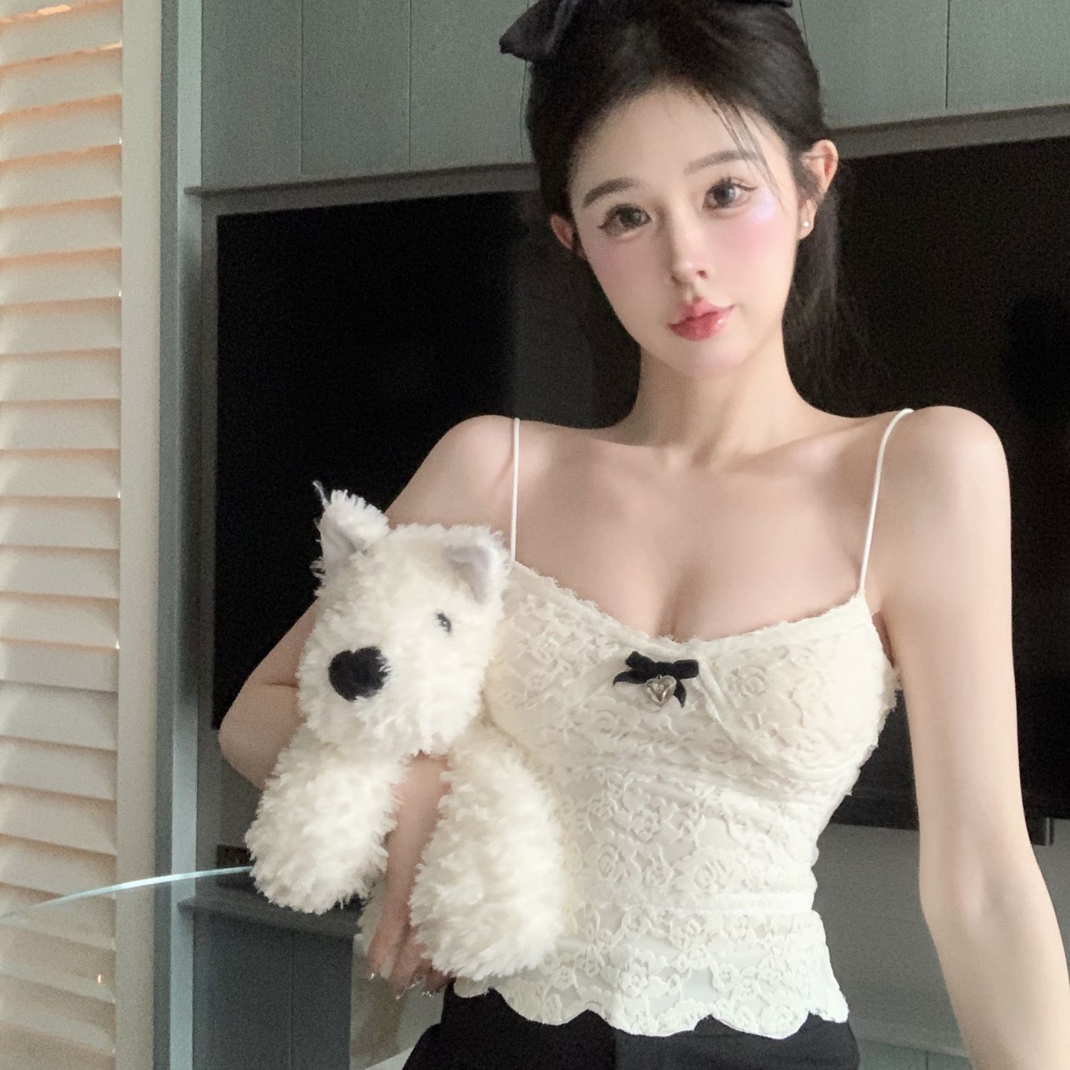 針織 蝴蝶結吊帶背心秋冬純欲性感修身打底內搭上衣