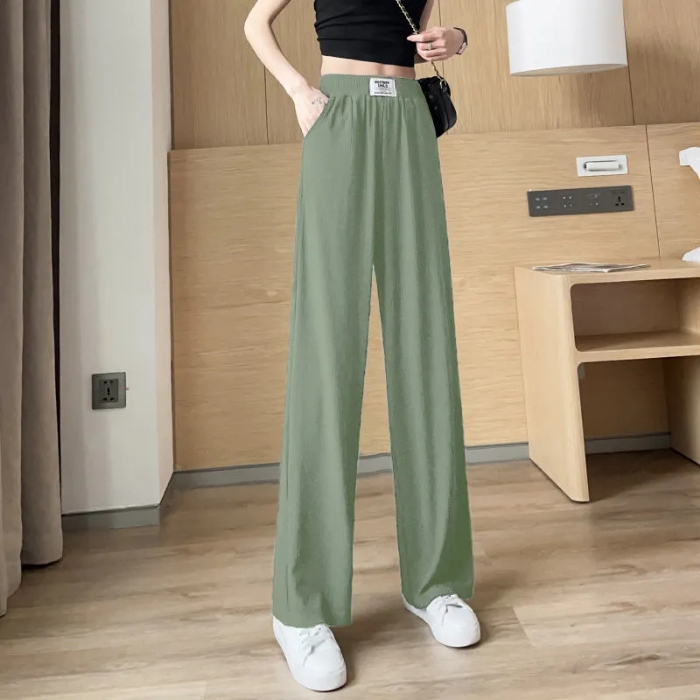 冰絲闊腿褲女夏季薄款年新款高腰垂感寬鬆直筒小個子休閒長褲