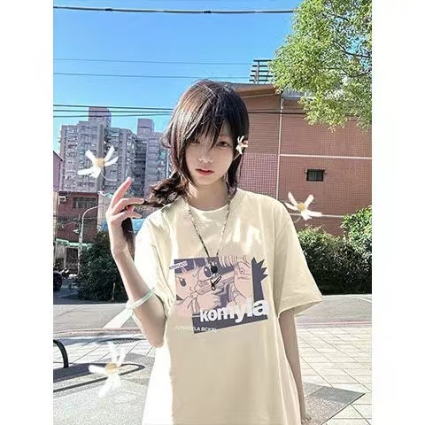 高質量純棉220克精梳緊密手感好直播品質前印花短袖t恤女