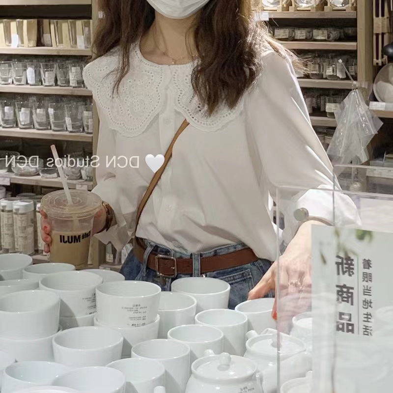 別致法式高級感襯衫chic超火打底長袖上衣女早春寬鬆休閒襯衣