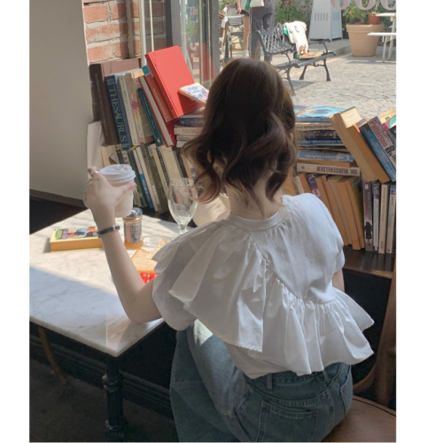荷叶边短袖T恤女夏韩版2024新款设计感小众白色独特别致上衣
