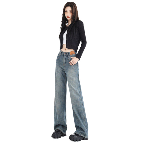 Actual shot of wide-leg jeans for women spring 2024 early spring new style light-colored loose high-waisted straight pants spring and summer