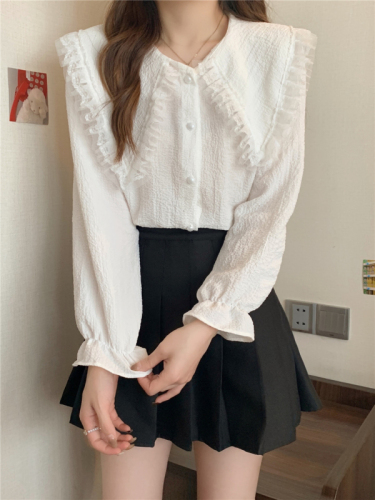 Real shot of French white doll collar shirt for women, new design niche shirt, chic bottoming long-sleeved top