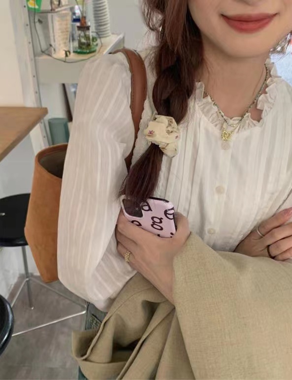 西西里安 春秋限定~法式復古暗條紋木耳邊襯衫女小個子氣質襯衣