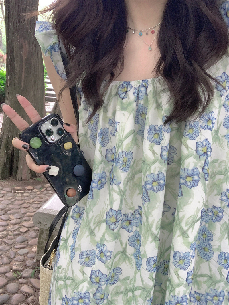 實拍#小飛袖設計感碎花長裙溫柔度假風出遊吊帶海邊連衣裙女