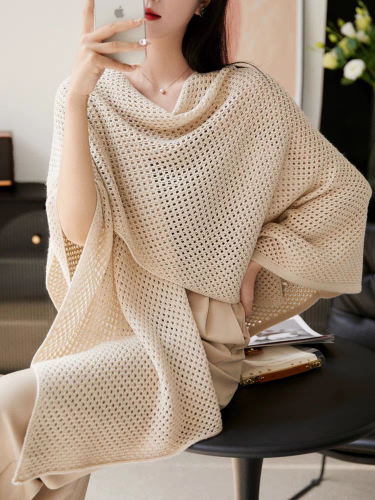 rumere new look all year round lazy and gentle mesh hollow knitted shawl for women