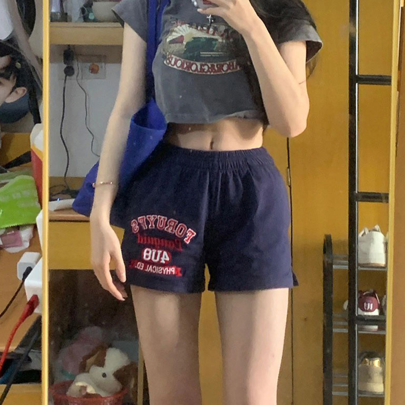 原版刺繡 美式潮牌辣妹外穿運動短褲子女夏季寬鬆休閒熱褲