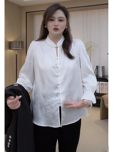 Fat Jiajia Shangchunshan Chinese style button-up shirt heavy industry jacquard new Chinese style long-sleeved top