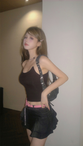 Real shot ~ Invisible hollow shoulder strap design camisole hot girl sweet and cool vacation sexy tube top beautiful back