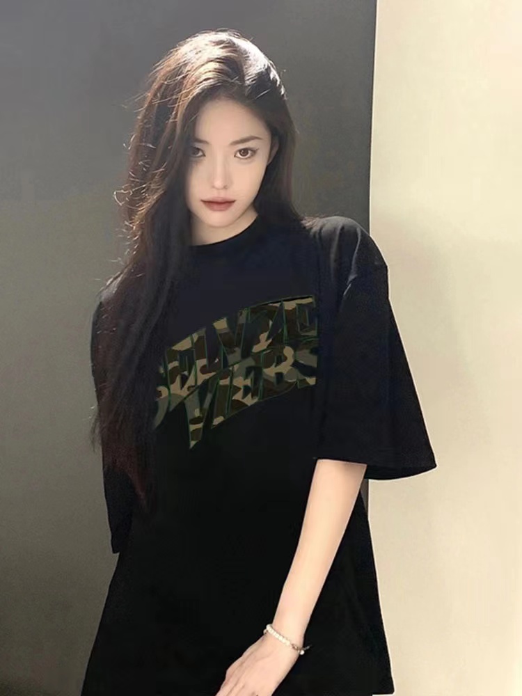 高質量純棉220克精梳緊密手感好直播品質前後印花短袖t恤女